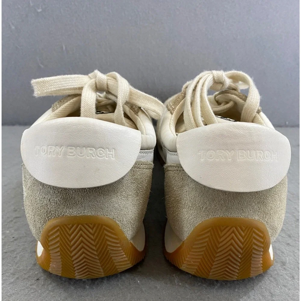 Tory Burch‎ HANK Women 8M Cream White Suede Leather Track Sneakers 82187